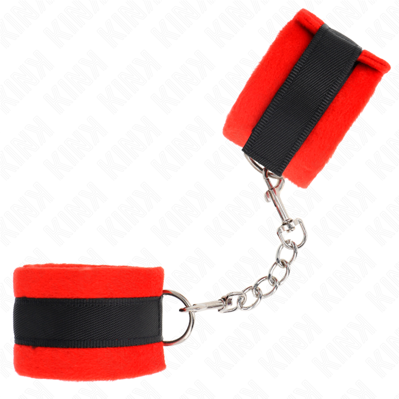Esposas de Bondage Kink con Recubrimiento Fur - Negro y Rojo 30x7 cm