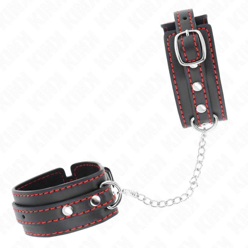 Esposas de Cuero para Muñecas Kink Small - Negro con Ribete Rojo