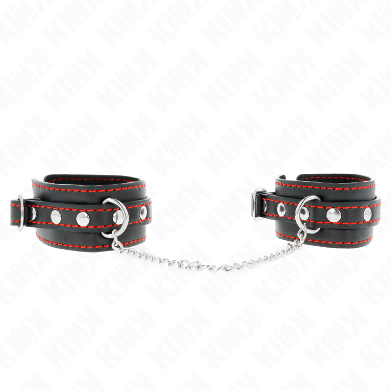 Esposas de Cuero para Muñecas Kink Small - Negro con Ribete Rojo