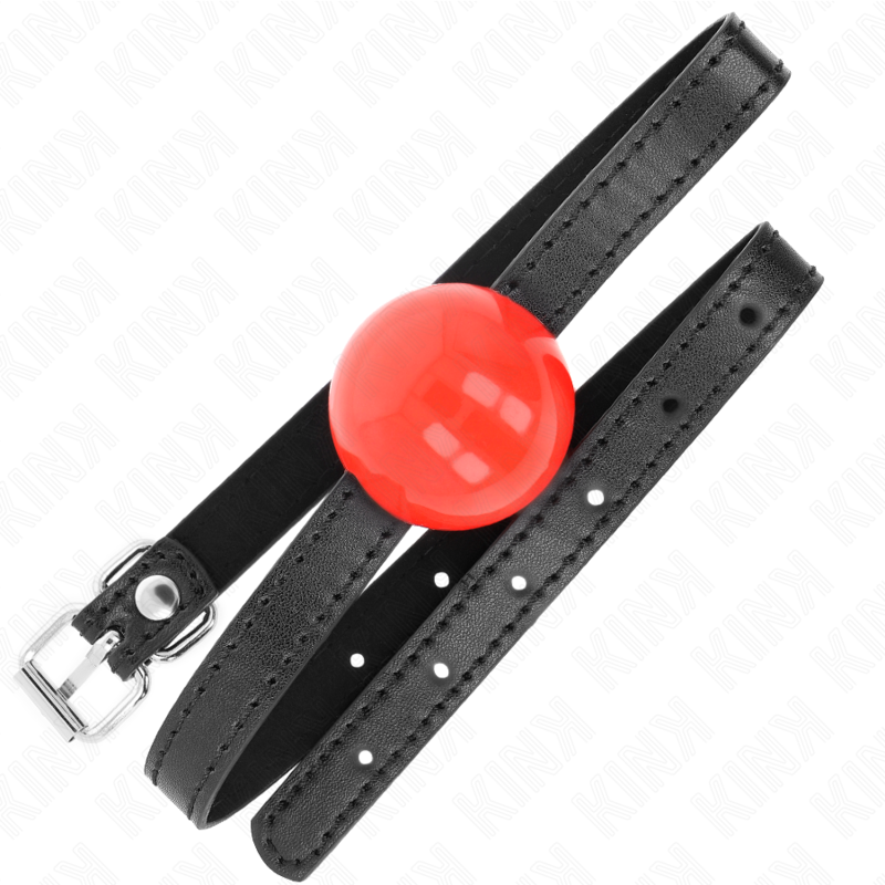 Kink Red Single Solid Ball Gag - Correa de Cuero Genuino Ajustable