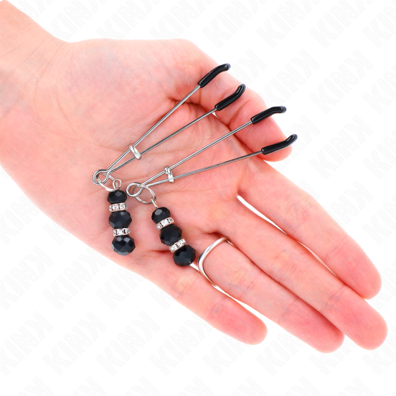 Kink Gold Thin Nipple Clamps - Pinzas Ajustables con Cuentas de Cristal Negro