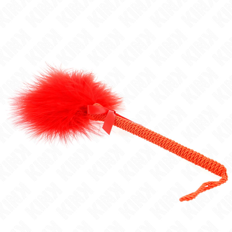 KINK Varita de Cuerda Nylon con Plumas Cosquillas y Lazo Rojo 25 cm