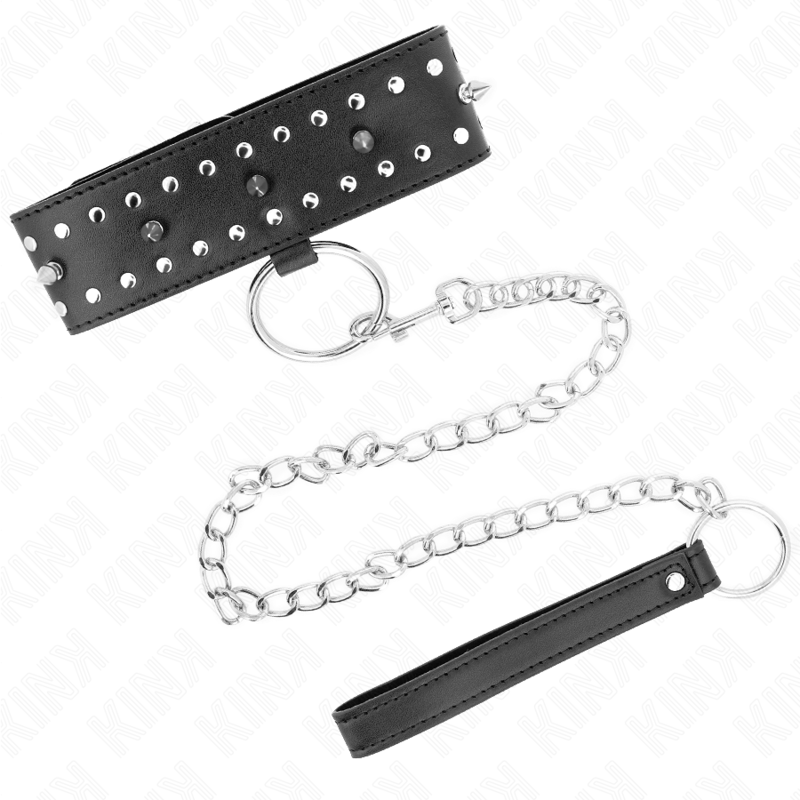 Collar KINK con Correa 65 cm y Tachuelas Plateadas - Ajustable 36-43 cm