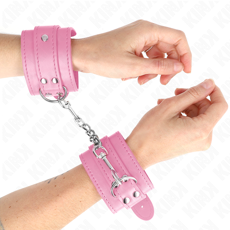 Kink Simple Wrist Restraints Rosa Ajustable - Esposas de Cuero Genuino