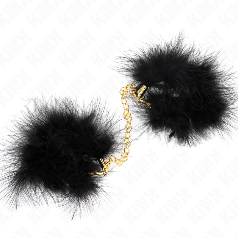 Kink Feather Hand Cuffs with Gold Chain - Mini Esposas de Plumas BDSM