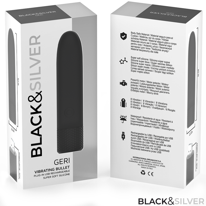 Black & Silver Geri - Vibrador Recargable USB 8 Modos