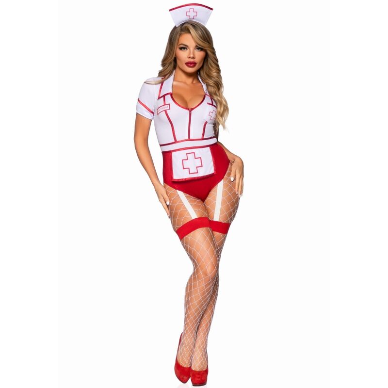Disfraz Sexy Enfermera Leg Avenue 4 Piezas Vinilo Rojo/Blanco Talla M