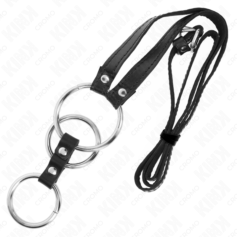Anillo Pene Triple Metal con Pinzas y Correa de Cuero Rojo Ajustable