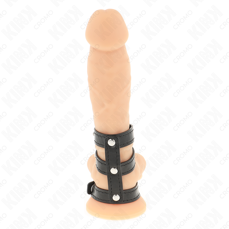 Kink Triple Leather Penis Ring - Cierre a Presión