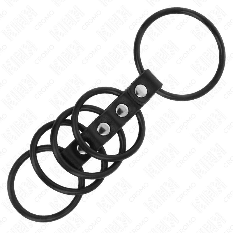 Kink Ring Power - Set 5 Anillos Pene Silicona Conectados Cuero 3.8-4.8 cm