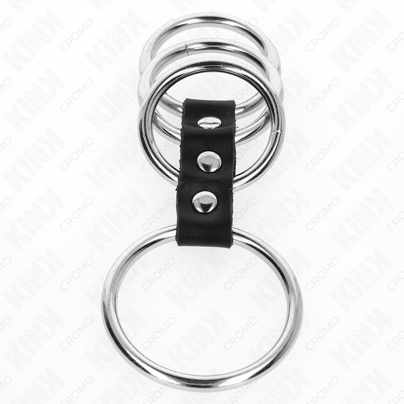 Kink Ring Power - 4 Anillos de Metal para Pene Conectados con Cuero