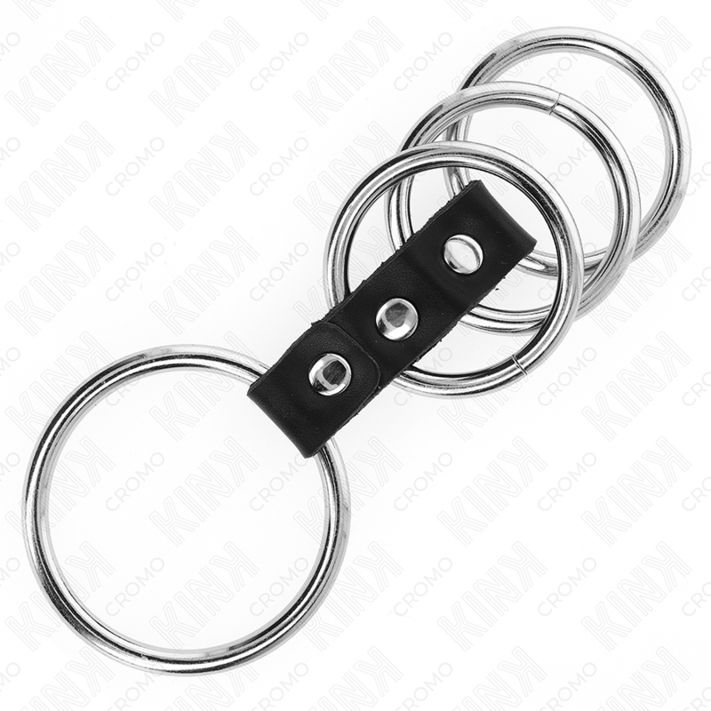 Kink Ring Power - 4 Anillos de Metal para Pene Conectados con Cuero