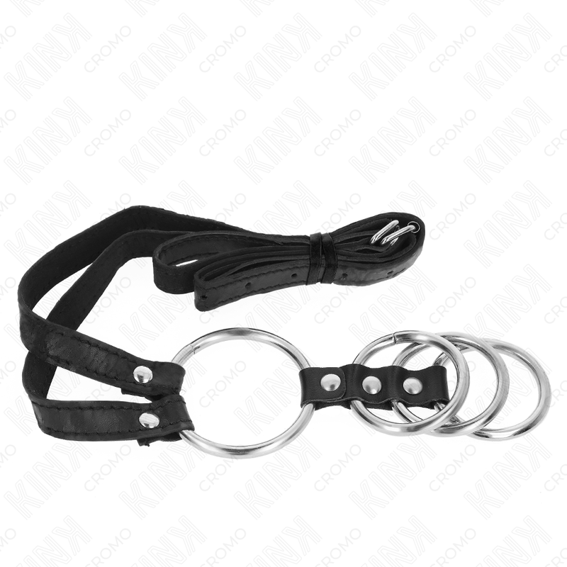 Kink Ring Power - 4 Anillas Metálicas Conectadas 3.8-5 cm con Cinturón de Cuero 112 cm