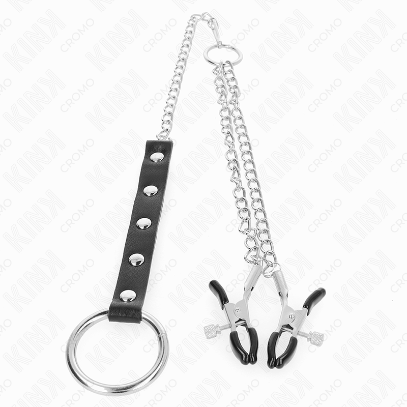 Anillo para Pene de Acero Inoxidable con Cadena y Pinzas Ajustables KINK