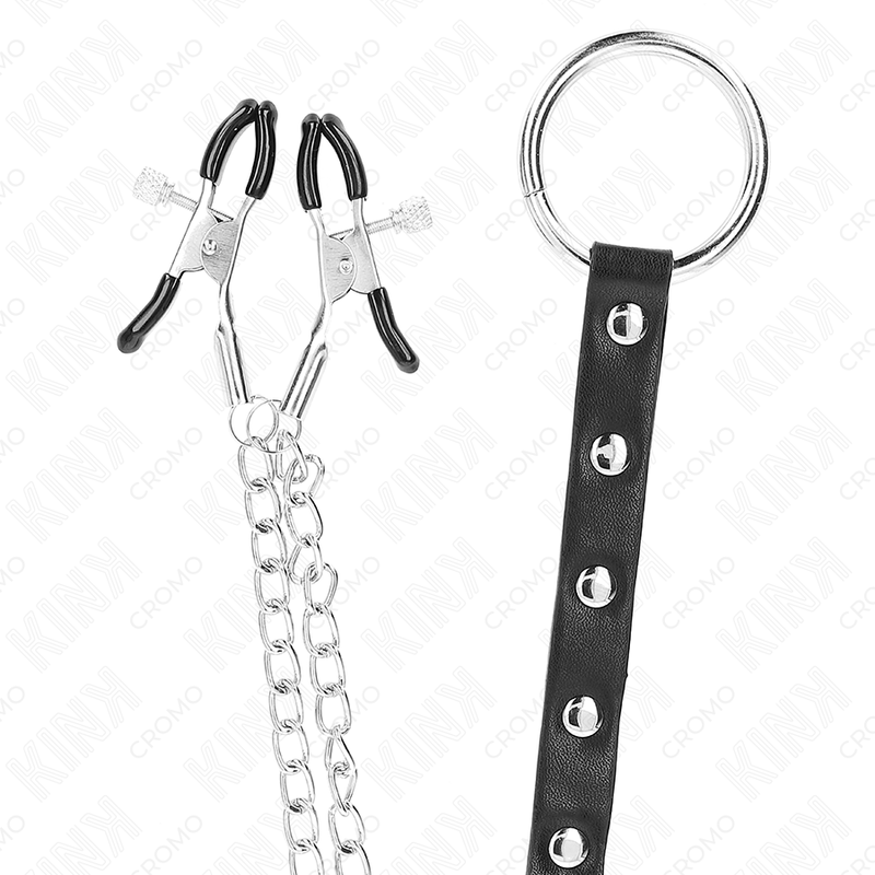 Anillo para Pene de Acero Inoxidable con Cadena y Pinzas Ajustables KINK