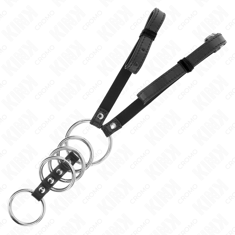 Kink Ring Power - Set 5 Anillos Pene Metal con Cinturón Cuero 112 cm