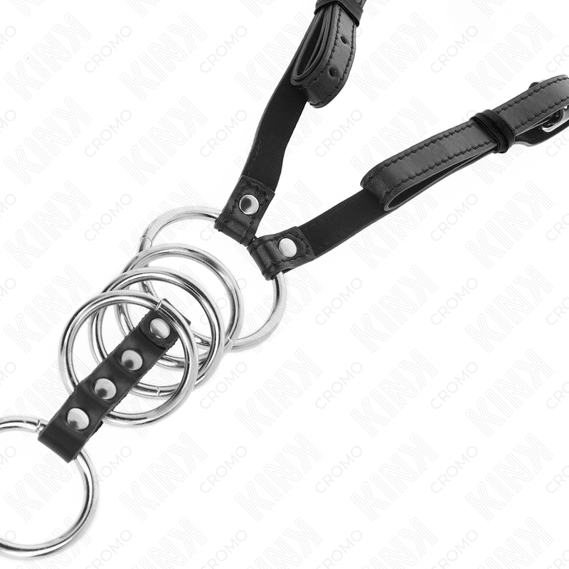 Kink Ring Power - Set 5 Anillos Pene Metal con Cinturón Cuero 112 cm