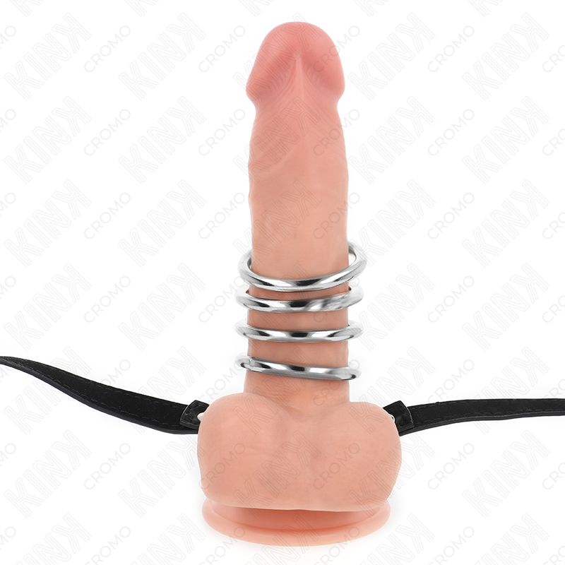 Kink Ring Power - Set 5 Anillos Pene Metal con Cinturón Cuero 112 cm