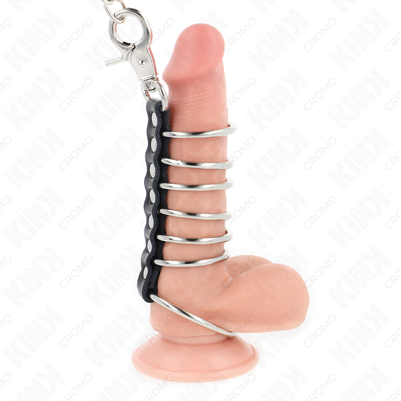 Anillos para el Pene KINK 7 Piezas - Cadena de Cuero y Metal 100 cm