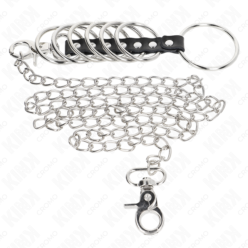 Anillos para el Pene KINK 7 Piezas - Cadena de Cuero y Metal 100 cm