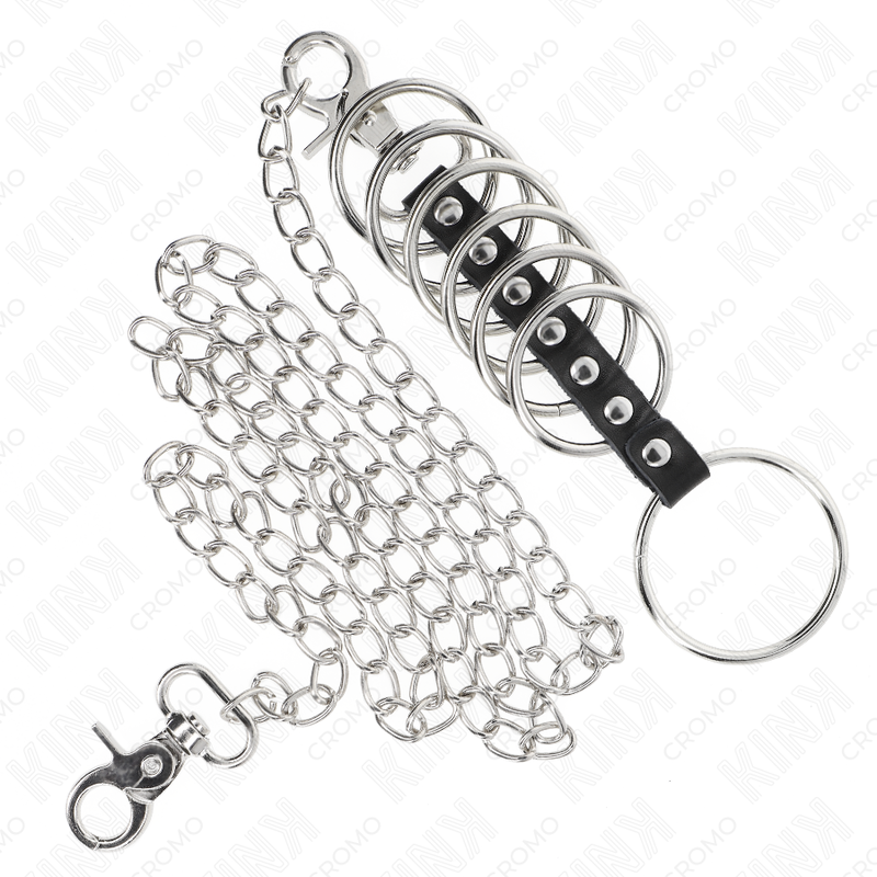 Anillos para el Pene KINK 7 Piezas - Cadena de Cuero y Metal 100 cm