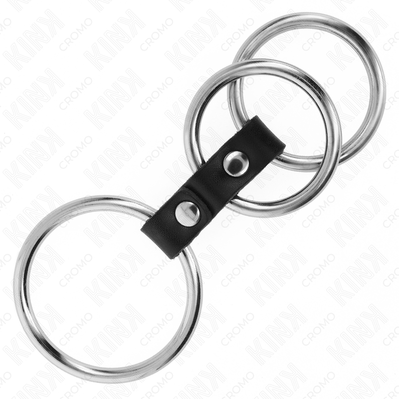 Kink Triple Metal Penis Ring 3.7-5 cm con Cuero Rojo - Anillo BDSM Ajustable