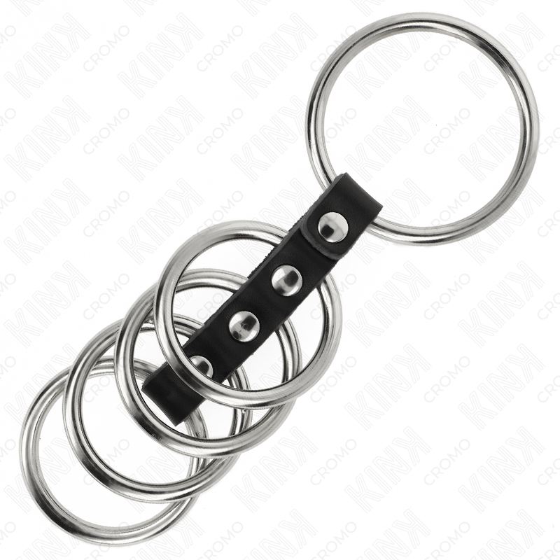 Kink Ring Power - Set de 5 Anillos de Pene Metal 3,7-5 cm con Correa Piel