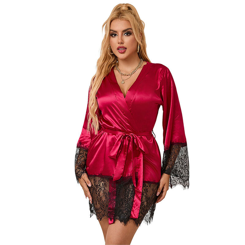 Conjunto Lencería Elegante Subblime Camisón Encaje + Tanga Rojo S/M
