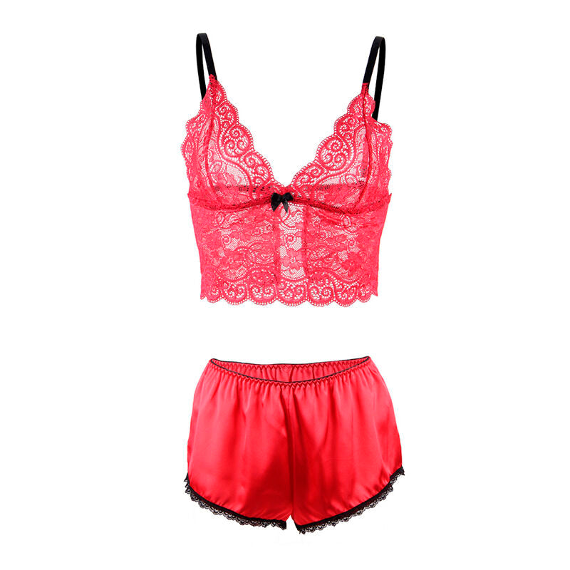 Subblime Silk and Lace Nightgown + Panties Red S/M