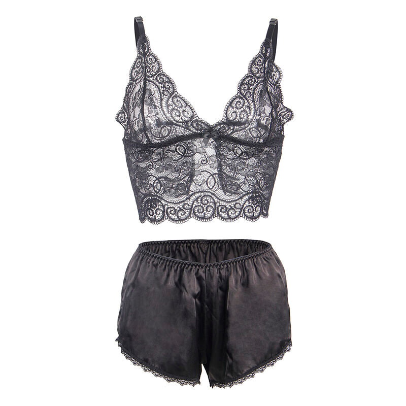Camisón de Seda y Encaje con Panties Subblime - Negro S/M