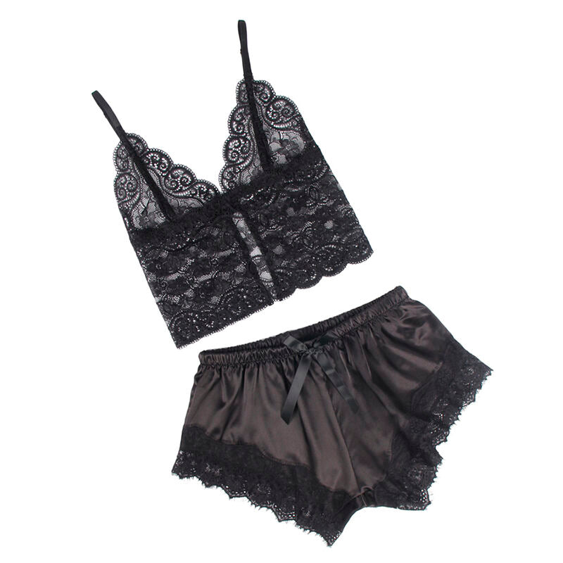 Subblime Casual Silk Nightgown + Lace Pants Black L/XL