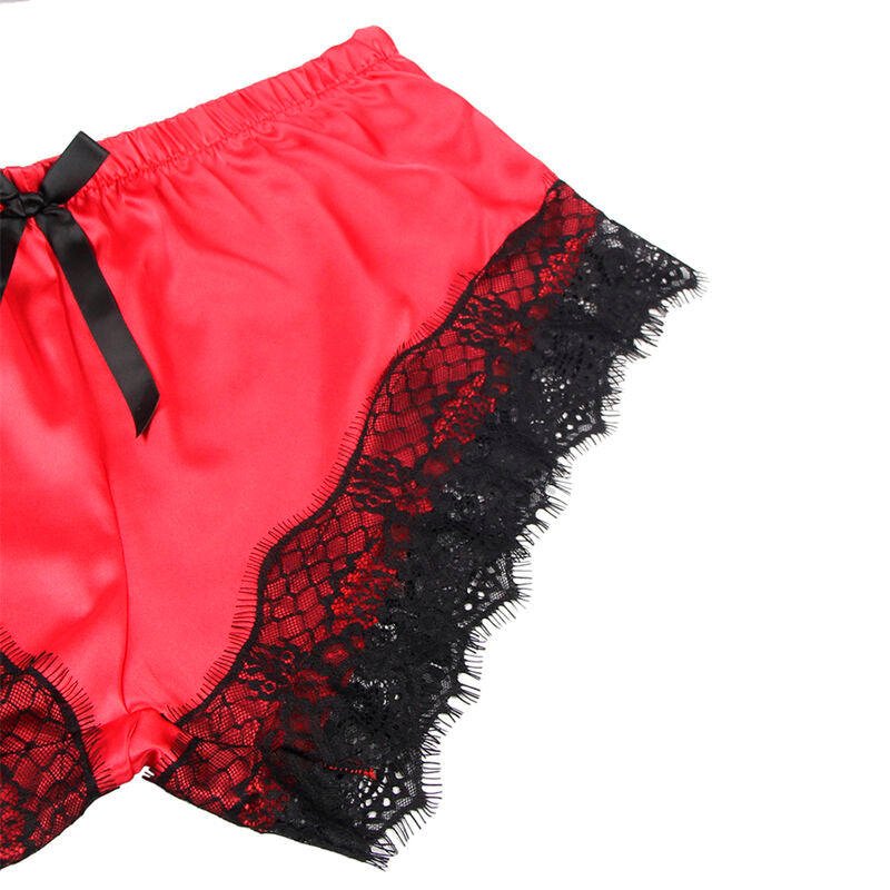 Conjunto Lencería Subblime Camisola Seda + Pantalones Encaje Negro/Rojo S/M