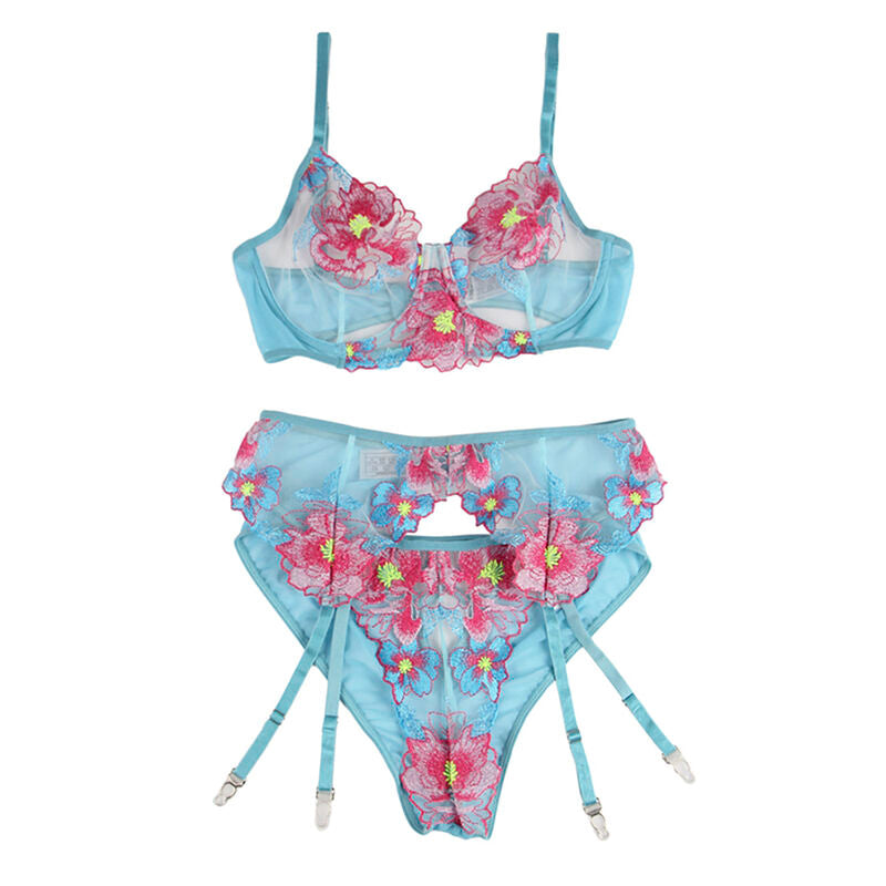 Set Lencería Subblime Sujetador y Panties Diseño Floral Azul L/XL