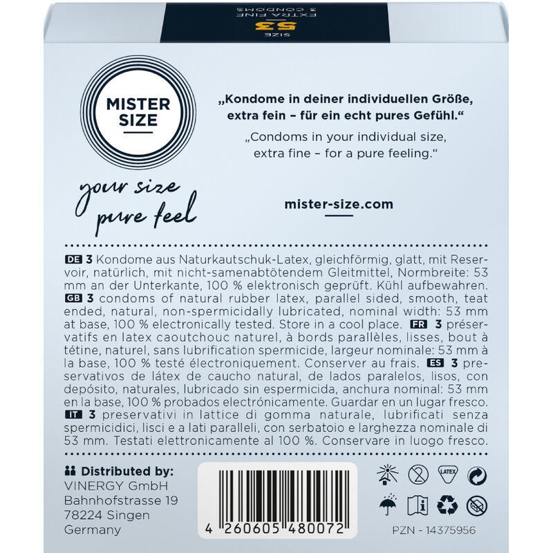 Mister Size Preservativo Talla M 53 mm - Pack 3 Unidades
