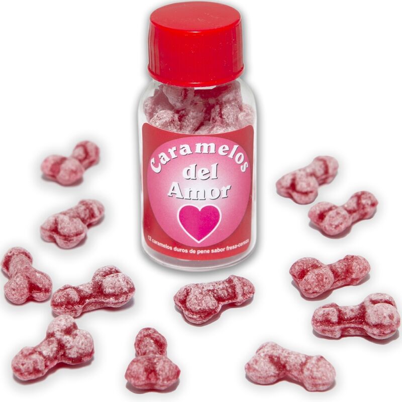 Diablo Picante - 12 Caramelos Picantes Forma de Pene Sabor Fresa y Cereza