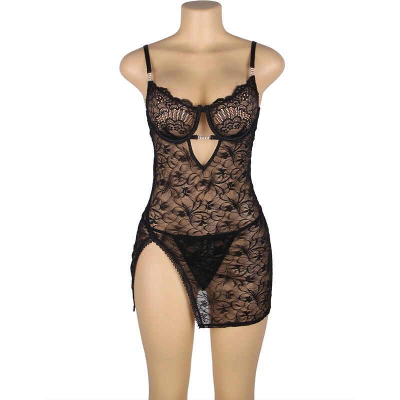 Babydoll de Encaje Negro con Tirantes Ajustables - Talla S/M