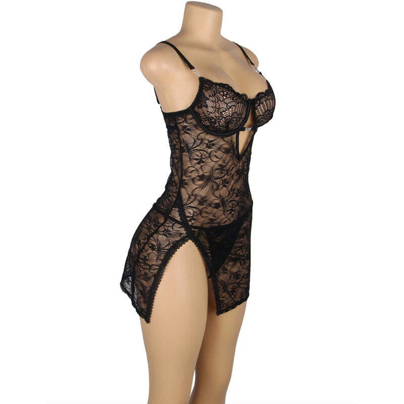 Babydoll de Encaje Negro con Tirantes Ajustables - Talla S/M