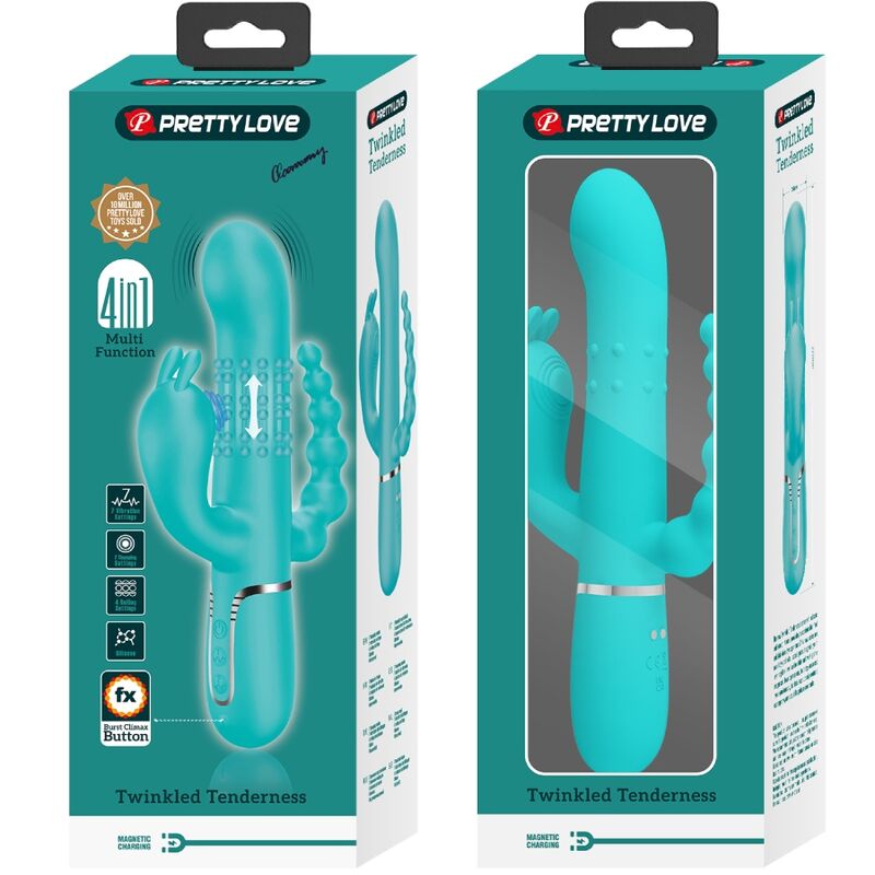 Pretty Love Cammy 4 en 1 Vibrador Triple Rabbit Azul