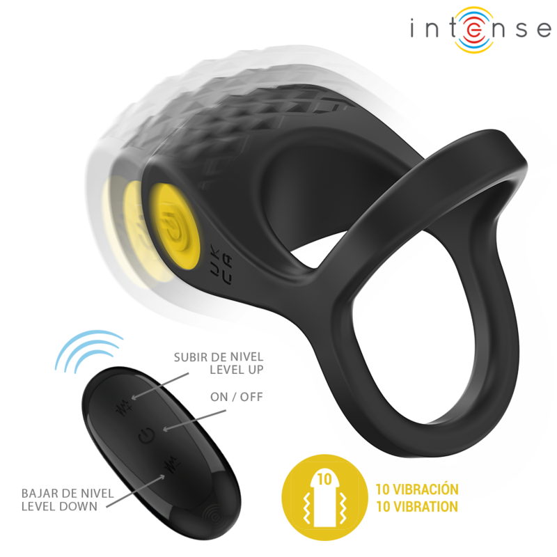 Intense Alex Vibrator Double Penis Ring 10 Vibraciones Negro