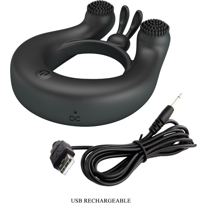 Pretty Love Dahlia - Anillo Vibrador con Estimulador de Clítoris 12 Vibraciones Negro