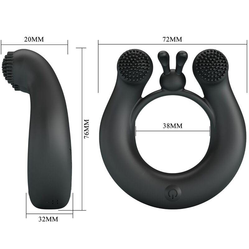 Pretty Love Dahlia - Anillo Vibrador con Estimulador de Clítoris 12 Vibraciones Negro