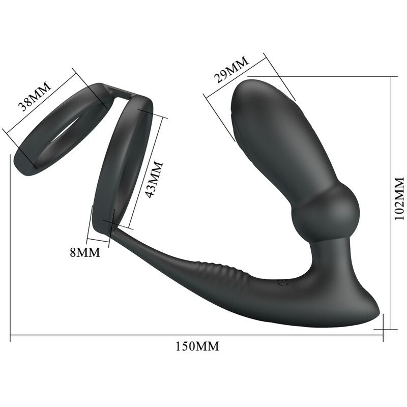 Pretty Love Emoni - Anillo Peneano + Plug Anal 12 Vibraciones Negro
