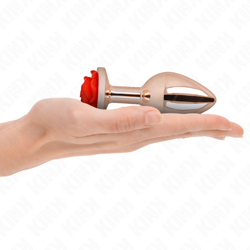 Kink Pink Gold Anal Plug with Red Rose - Plug Anal Metálico Elegante