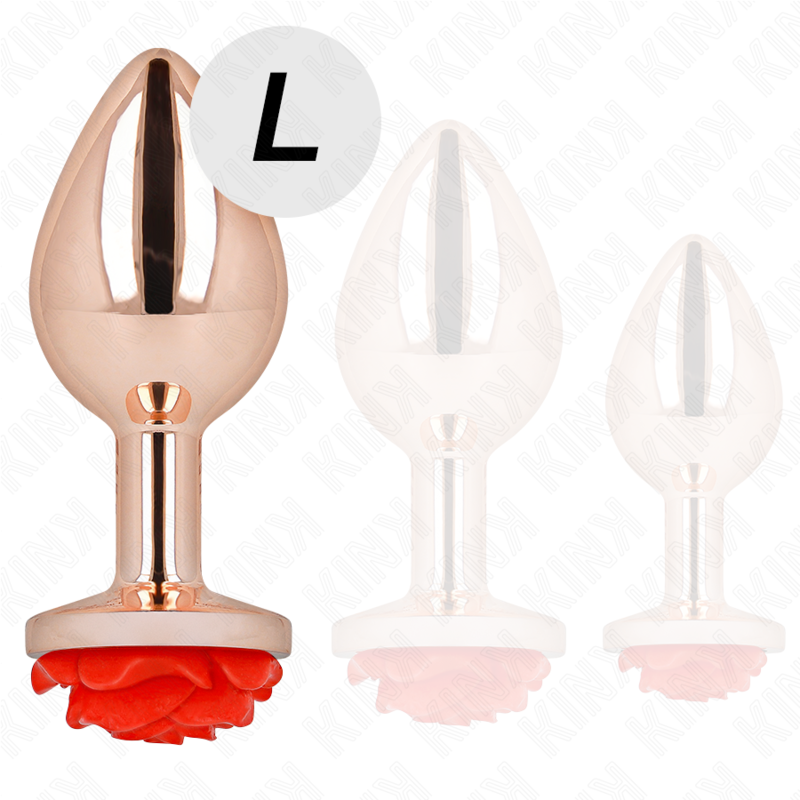 Kink Pink Gold Anal Plug with Red Rose - Plug Anal Metálico Elegante