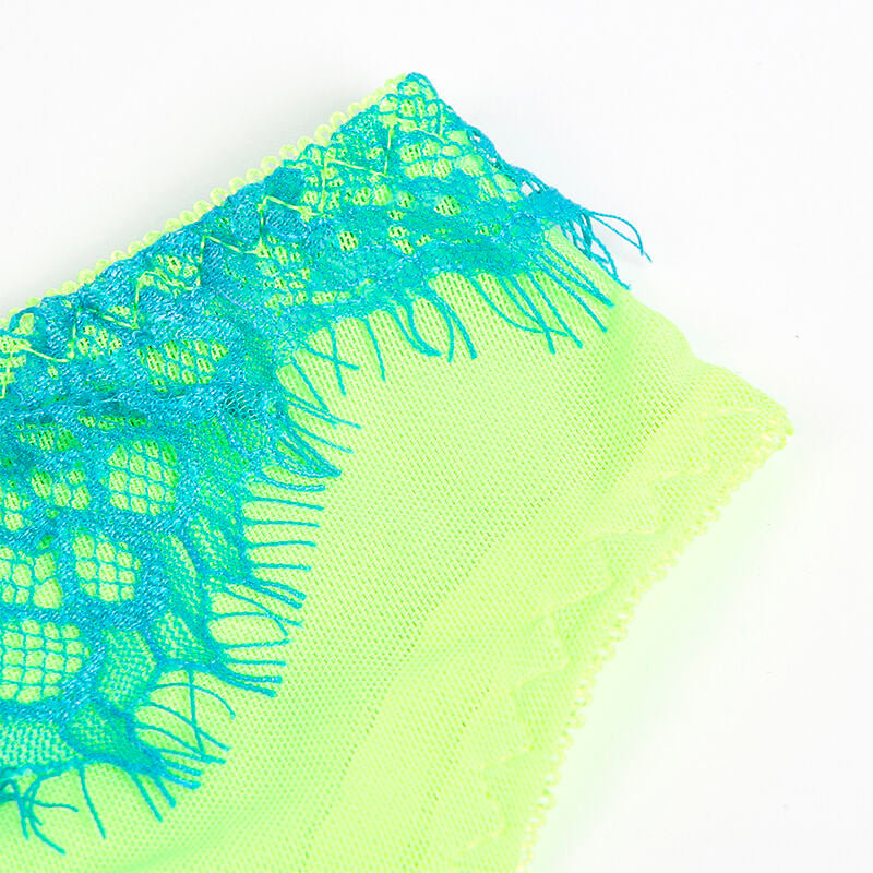 Conjunto de Lencería Subblime con Encaje y Liguero Verde y Azul L/XL
