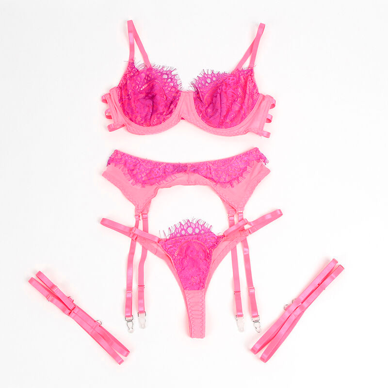 Subblime Set de Lencería con Encaje y Liguero Rosa y Lila L/XL