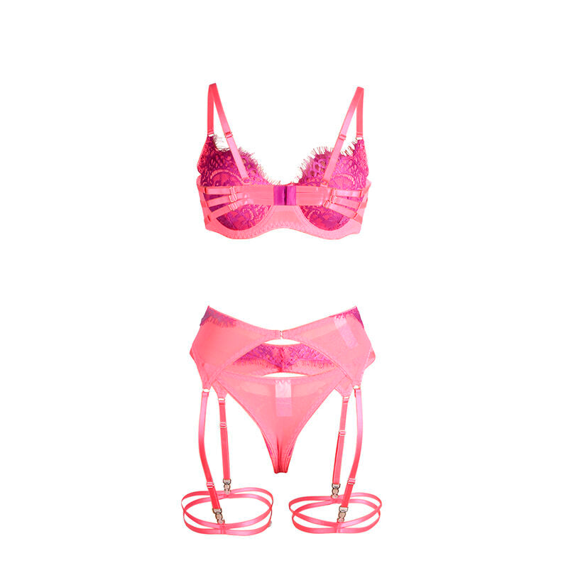 Subblime Set de Lencería con Encaje y Liguero Rosa y Lila L/XL
