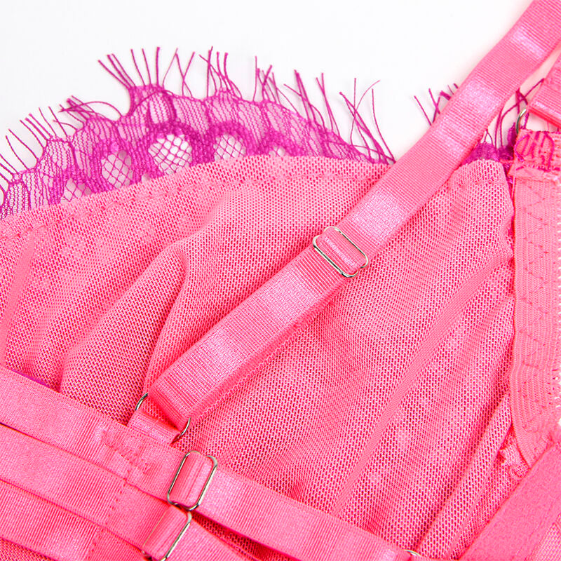 Subblime Set de Lencería con Encaje y Liguero Rosa y Lila L/XL