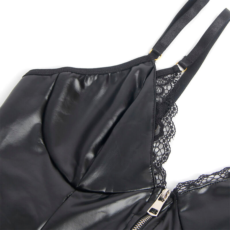 Body de Cuero Negro con Cremallera Frontal S/M - Subblime 955458
