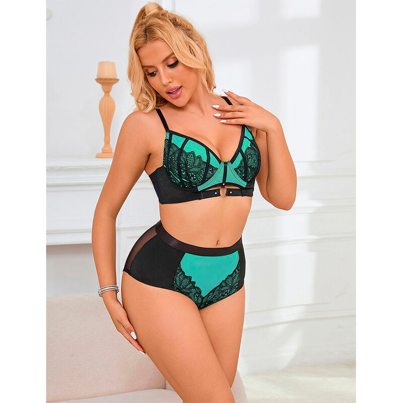 Subblime Green Patent Leather Mesh Zipper Bra Set S/M